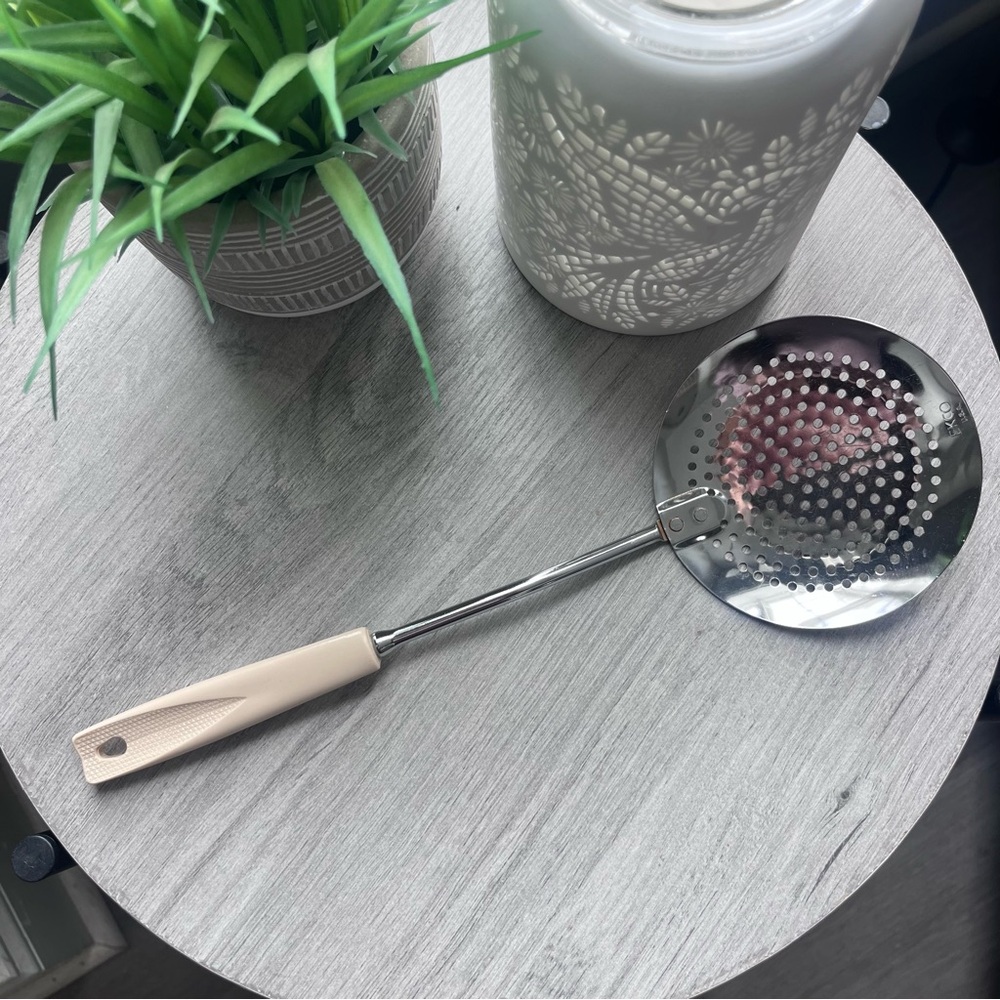 Vintage Ekco Skimmer Strainer With Almond Handle Kitchen Utensil